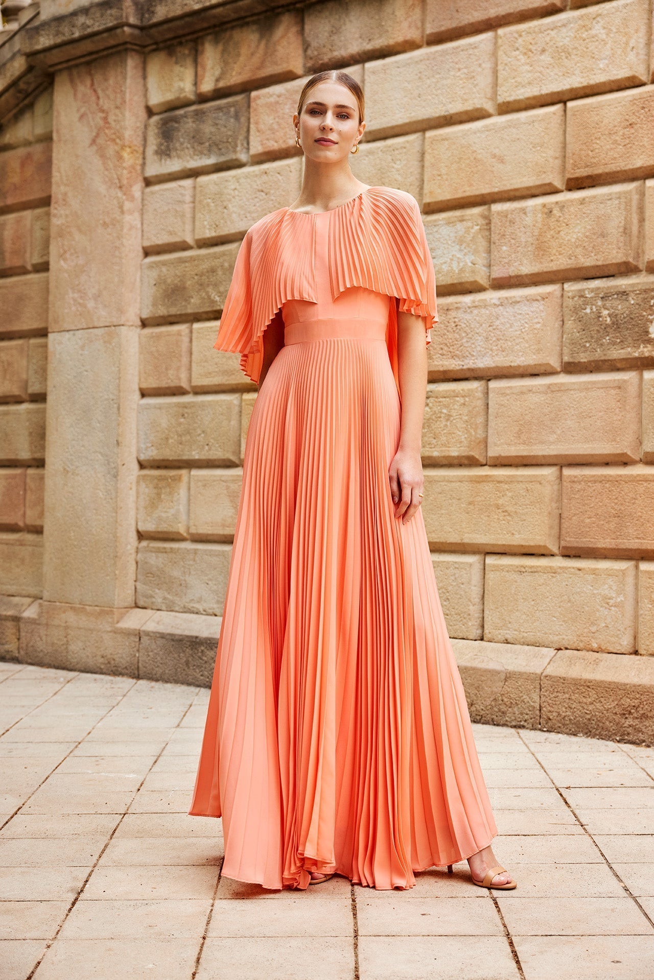 salmon orange dress Dark Salmon Ruffle Sleeve Round Neck Mom Midi Dress