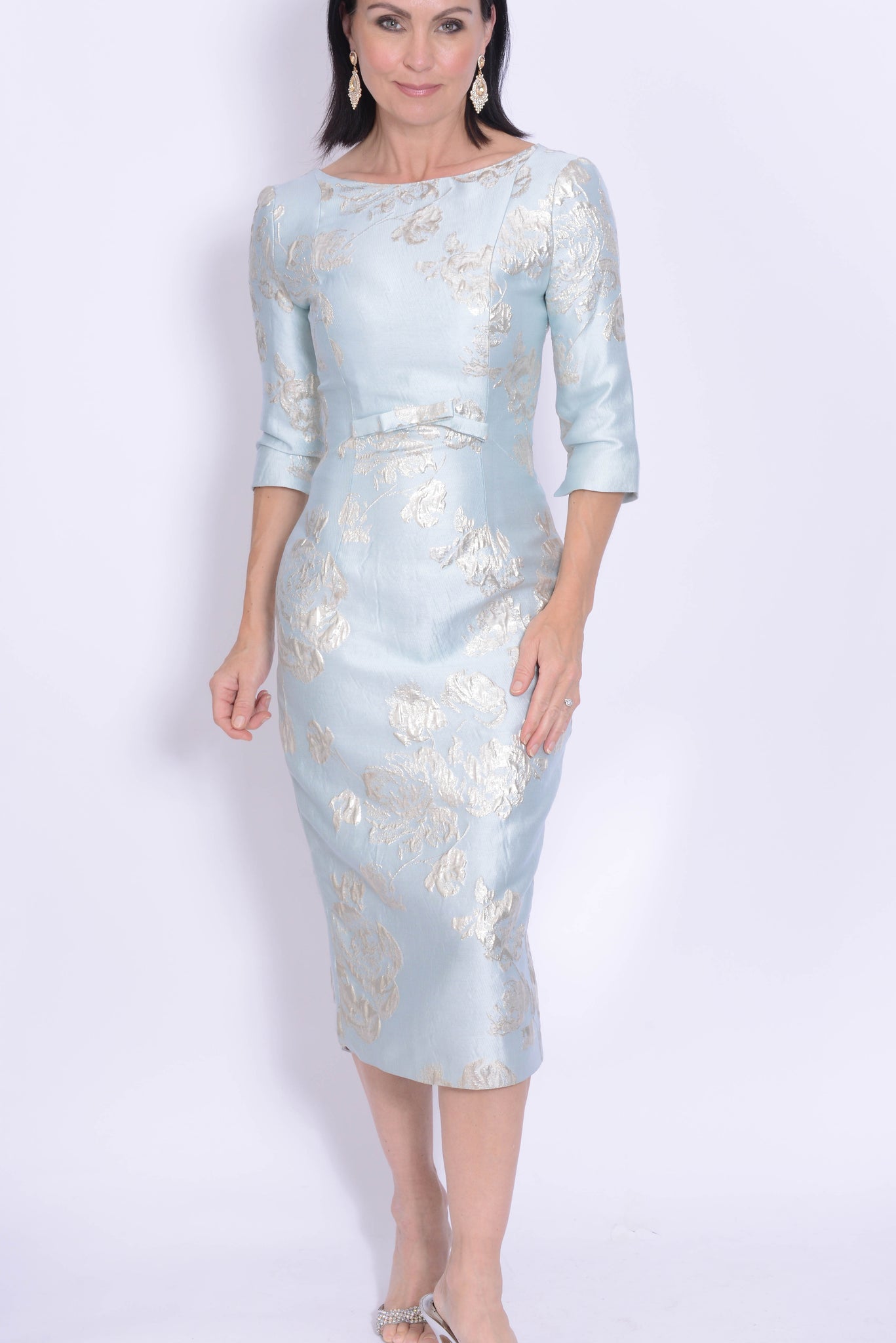Fely Campo 17129 - Duck egg dress with cap sleeve