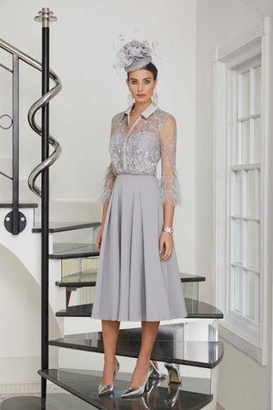Invitations by Veni - 29509F - A-line dress with feather cuffs-A-line Dress