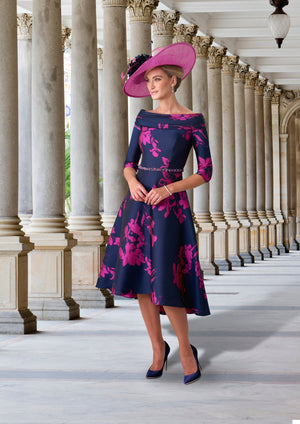 Irresistible - IR6193 - Navy/Fuchsia dipped hem dress-A-line Dress