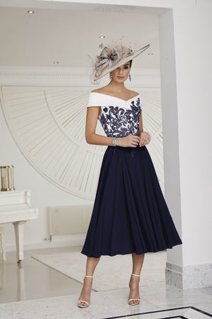 Invitations by Veni 29516 - Ivory and navy off the shoulder a-line dress
